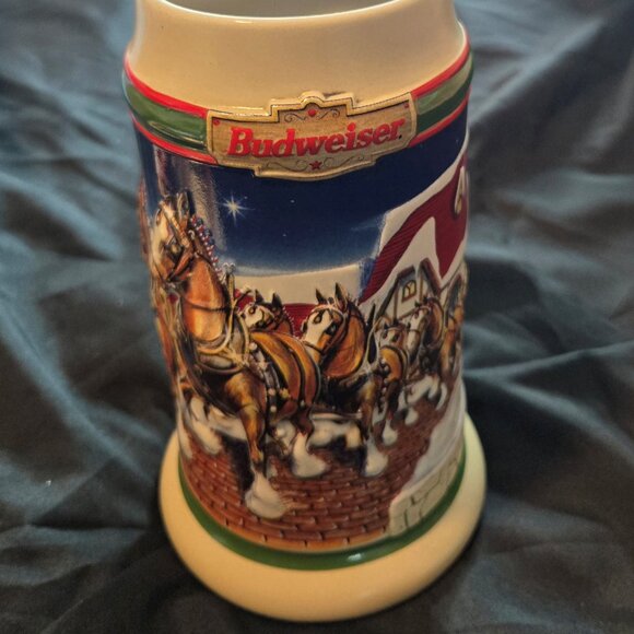 BUDWEISER Stoneware Raised Relief Clydesdale Horses Collectible Beer Stein - Picture 1 of 9